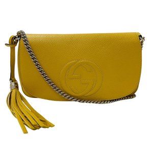 Gucci Soho Shoulder Bag, Yellow Leather, 536224, Chain Shoulder, Tassel, Outl...